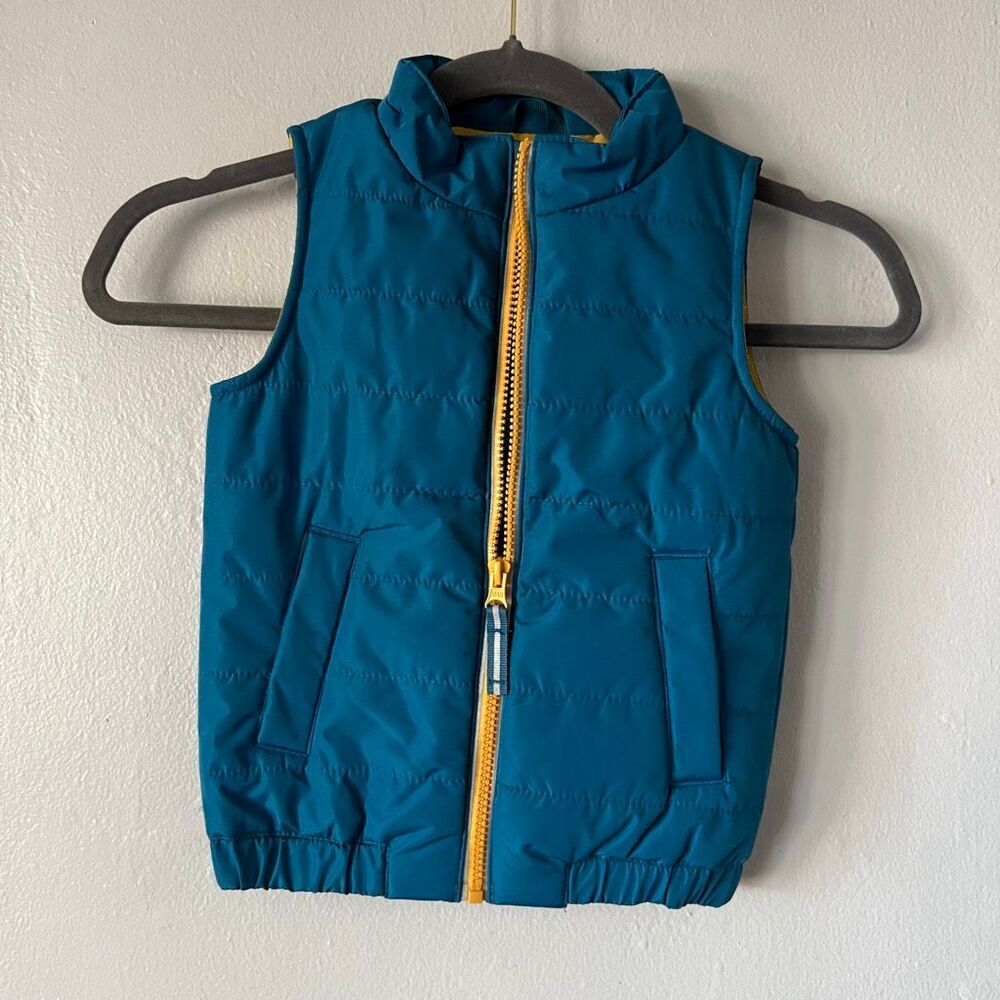 Cat & Jack teal quilted children's puffer vest with a gold zipper welt pockets 3